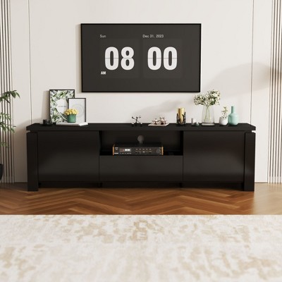 Famapy Modern Black TV Stand with Ambient Lighting: Sleek Design, Storage & Ambient Glow – Elevate Living Rooms Entertainment Center Media Console