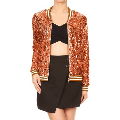 Anna-Kaci Sequin Shiny Bright Color Bomber Zip-Up Solid Jacket for Party Wear