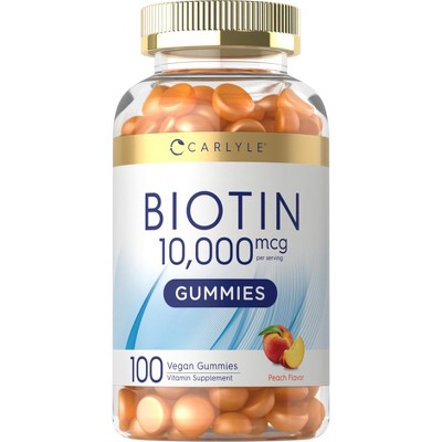 Carlyle Biotin 10000mcg Gummies | 100 Count | Peach Flavor Supplement