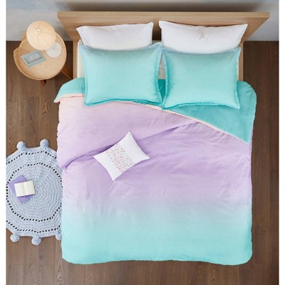 Dazzle Metallic Glitter Printed Reversible Duvet Cover Set Aqua