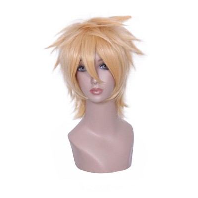 Unique Bargains Women's Curly Wigs 13" Yellow with Wig Cap