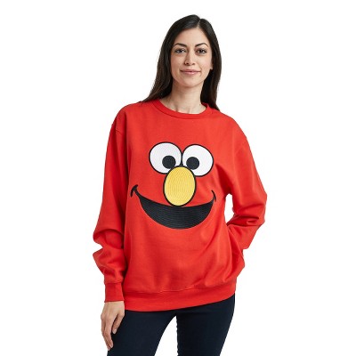Sesame Street Big Face Elmo Red Crew Neck Long Sleeve Oversized Fleece Sweatshirt