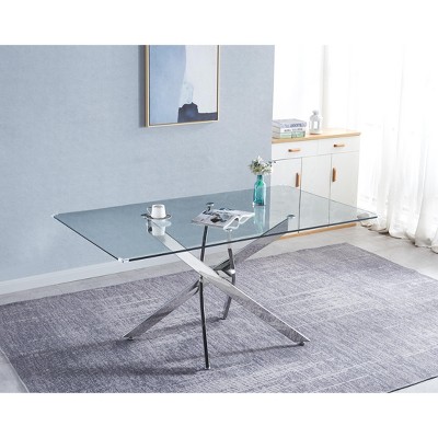 Dexmalle Modern Rectangular Tempered Glass Dining Table