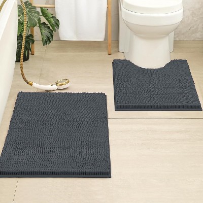 Home Mart Goods 2 Piece Set Charcoal Grey Soft Cozy Plush Chenille Bath Mat Bathroom Rug