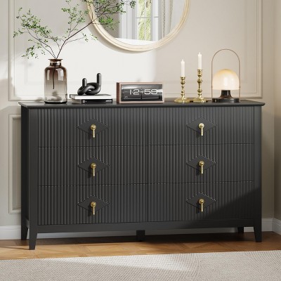 6-Drawer Wood Fluted Dresser 54 Inch Wide, Modern Chest of Drawers, Storage Organizer Cabinet for Living Room, Hallway, Entryway,