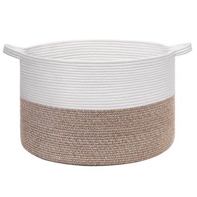 Itopfox Cotton Rope Basket Woven Laundry Blanket Toy Storage with Handle for Home Decor Living Room Bedroom Nursery