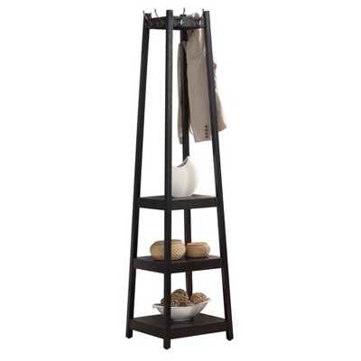 OUTSUPPLY 3-Tier Wood Coat Rack with Storage Shelves & Hooks, Space-Saving Entryway Organizer for Coats, Hats, Shoes