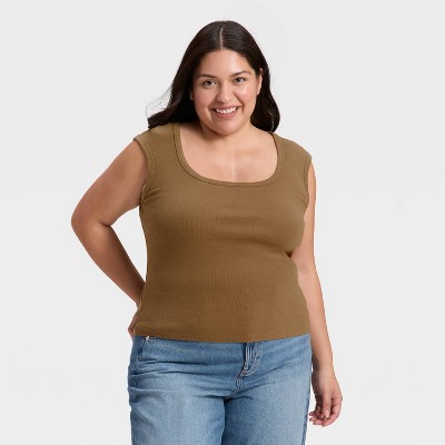 Women's Slim Fit Square Neck Ribbed T-Shirt - Universal Thread™