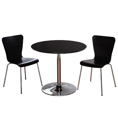 3pc Hillboro Dining Set Black - Buylateral: Round Table, Metal Frame, 2 Armless Chairs