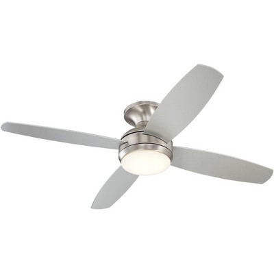 52" Casa Vieja Elite Modern Hugger Indoor Ceiling Fan with Dimmable LED Light Remote Control Brushed Nickel Opal Glass for Living Room Kitchen House