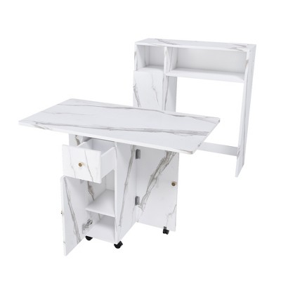 Dexmalle wihte Multifunctional Folding Dining Table with Wall-Mounted Sideboard & Storage