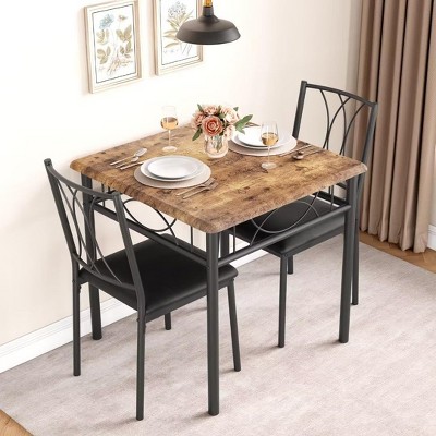 Jojoka 3-Piece Dining Table Set for 2, Square Space-Saving Kitchen Table & 2 Upholstered Chairs