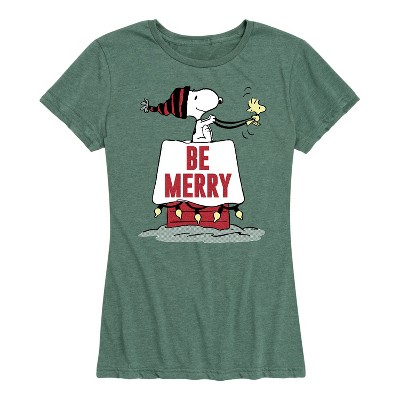 Women's - Peanuts - Snoopy Be Merry Short Sleeve Graphic T-Shirt