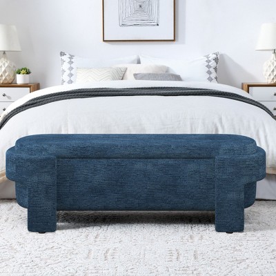 PAGED 51.5 Inch Upholstered Ottoman with Storage Space, Modern Linen Fabric Bench for Living Room, Bedroom, Entryway, Load 250 lb