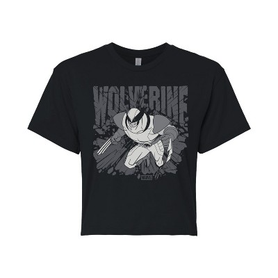 Women's - Marvel - Wolverine Gray Toned Comic Cropped Graphic T-Shirt