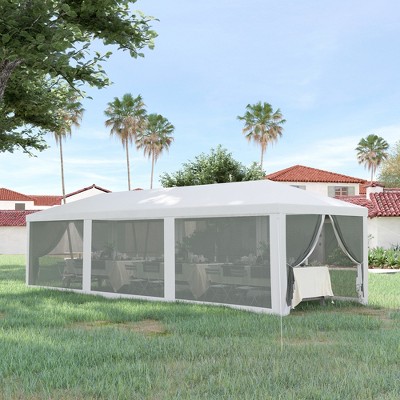 Gulches 10' x 28' Party Tent Canopy, Outdoor Event Shelter Gazebo with 8 Removable Mesh Sidewalls, Zipper Doors, Steel Frame, White