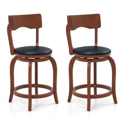 Tangkula 24" Swivel Bar Stools Set of 2 w/ Rubber Wood Frame Upholstered Seat Footrest
