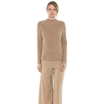 JENNIE LIU Women's 100% Pure Cashmere Long Sleeve Chuncky Rib Funnel Neck Sweater