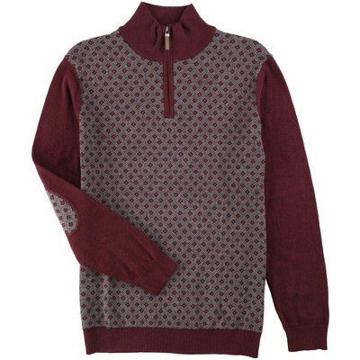 Tasso Elba Mens Diamond Patterned 1/4 Zip Pullover Sweater