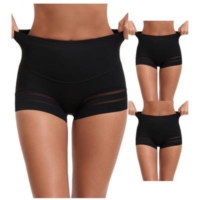 INSPIRE CHIC 3 Packs Women's High Waisted Invisible Tummy Control Stripe Mesh Shapewear Panties