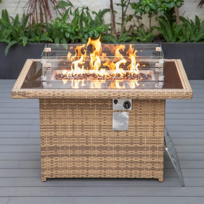 LeisureMod Mace Wicker Modern Patio Propane Fire Pit Table – Outdoor Heating Table for Patio, Deck, Balcony, Backyard, Garden, and Poolside Spaces