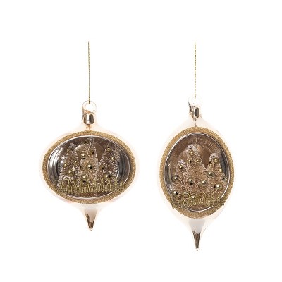 Transpac Gold Glass Sisal Tree Ornament Set of 2 Christmas Home Decorations for Festive Tree Decor