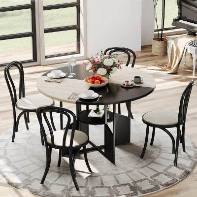 Round Dining Table for 4-6 People, 59" Kitchen Dining Room Dinner Table with Storage Shelf, Waterproof Wooden Table Top for Kitchen, Living Room