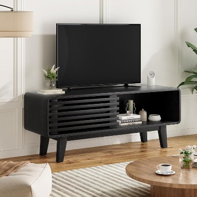 Wooakway 40.6"L 17.8"H 14.2"D Media TV Stand Entertainment Center Storage Cabinet with Sliding Door for TVs up to 59" for Living Room Natural