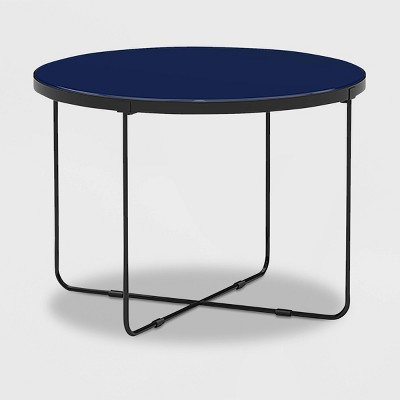Finch Thomas Round Coffee Table Blue: Mid-Century Modern, Iron Top, Metal Frame, No Assembly Required