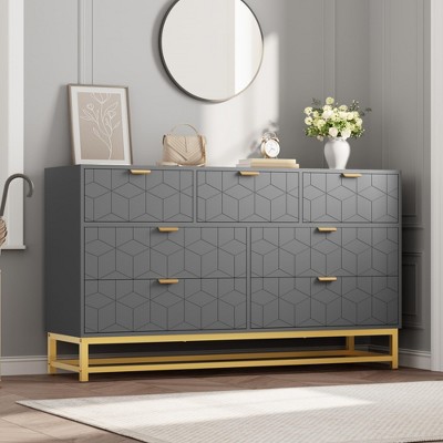 53.5" Drawer Dresser for Bedroom, Wide Modern Storage Chest with Metal Legs, Organizer Cabinet for Entryway or Living Room