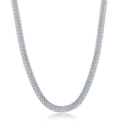 Links of Italy Sterling Silver 5mm Flat Mesh Chain - Rhodium Plated - Available Colors: Silver, Gold, Silver, Gold