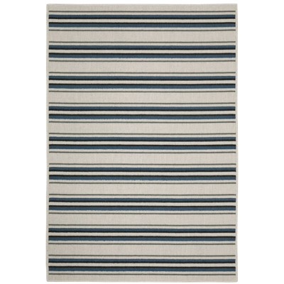 Trinity Textured Multi-Striped Patio Area Rug Beige/Blue - Captiv8e Designs