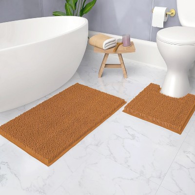 Home Mart Goods 2 Piece Set Pumpkin Orange Soft Cozy Plush Chenille Bath Mat Bathroom Rug