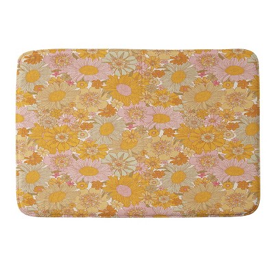 Iveta Abolina Retro Florals Memory Foam Bath Rug Cream - Deny Designs: Abstract Microfiber, Machine Washable, 1'2"x2'4"