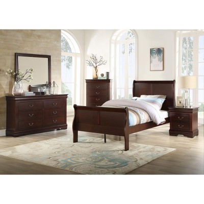 Okak 41" Twin Sleigh Bed Solid Wood Youth Bed Frame with Headboard/Footboard, Low Profile Safe Design for Kids Room, Cherry