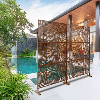 CAVINAS Patio Decorative Screen Metal Fence Privacy Screen with Leaf Pattern for Outside and Garden, 76" H×48" W