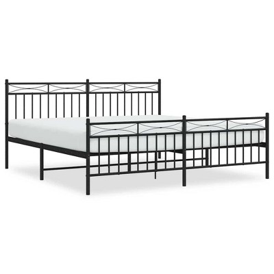 vidaXL California King Metal Bed with Headboard, Under Bed Storage, Noise Free, Black, No Mattress
