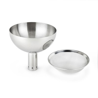 True Fountain Aerating Decanter Funnel, Red and White Wine Funnel with Mesh sediment Strainer, bar accessories, Stainless Steel, 2-Piece set