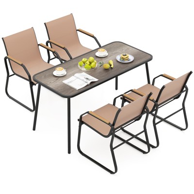 Tangkula 5 PCS Patio Dining Set w/ Wood-like Armrests & Metal Frame for Garden Yard