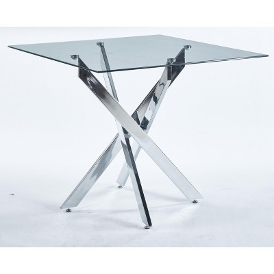 Dexmalle Modern Space Saving Dining Table with cross metal leg and tempered glass