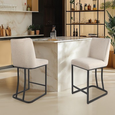 Vatros Upholstered Counter Stool with Metal Frame Linen Bar Stools