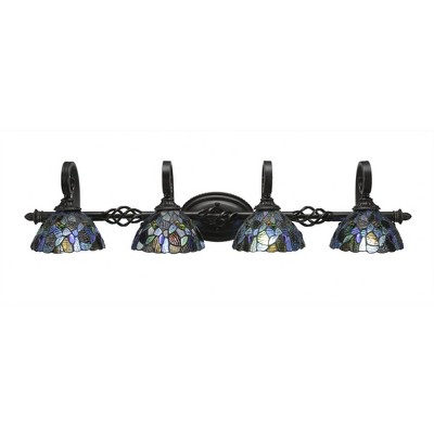 Toltec Lighting Elegante 4 - Light Vanity in  Dark Granite with 7" Blue Mosaic Art Glass Shade