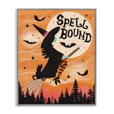 Stupell Industries Spell Bound Witch Flying Moonlit Sky Framed Giclee Art