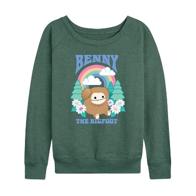Women's - Squishmallows - Benny The Bigfoot Lightweight French Terry Wide Neck Long Sleeve Graphic Shirt
