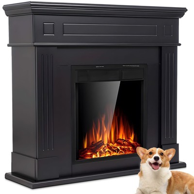 R.W.FLAME 43" Electric Fireplace Mantel, Wooden Surround Firebox, TV Stand with Freestanding Electric Fireplace, Remote Control, Adjustable LED Flame