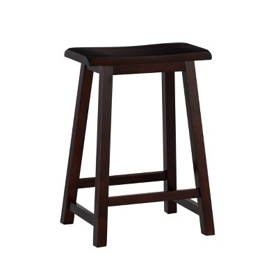 24" Saddle Counter Height Barstool Wood Brown - Linon: Classic, Backless, Rubberwood Construction