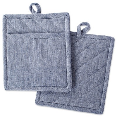 Design Imports  Chambray Potholder Set 2 Piece Blue 8X9"