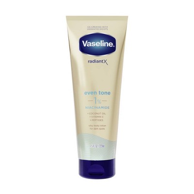 Vaseline Radiant X Even Tone Coconut Oil, Vitamin C & Peptides Body Lotion for Dry Skin - 7.5 fl oz