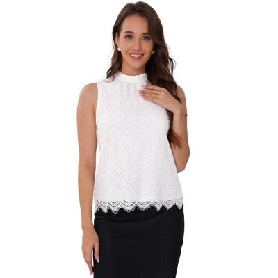 INSPIRE CHIC Women's Work Lace Sleeveless Mock Neck Dressy Casual Blouse