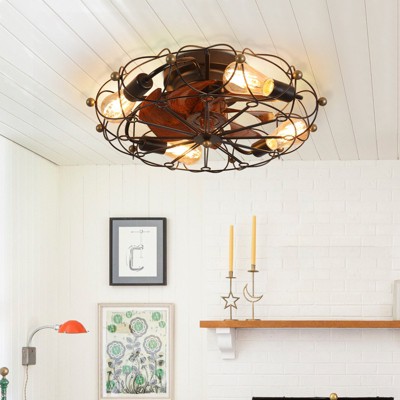MAYEERTY Ceiling Fan Low Profile Caged with Lights Remote Control Embedded modern industrial